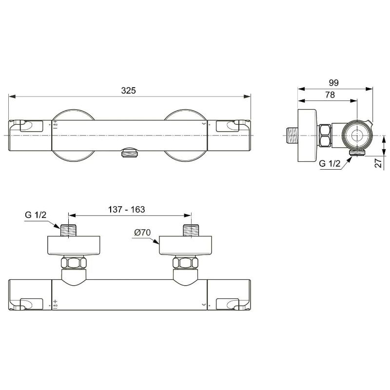 Baterie de duș termostatată Ideal Standard, Ceratherm T50 Cool Body, crom